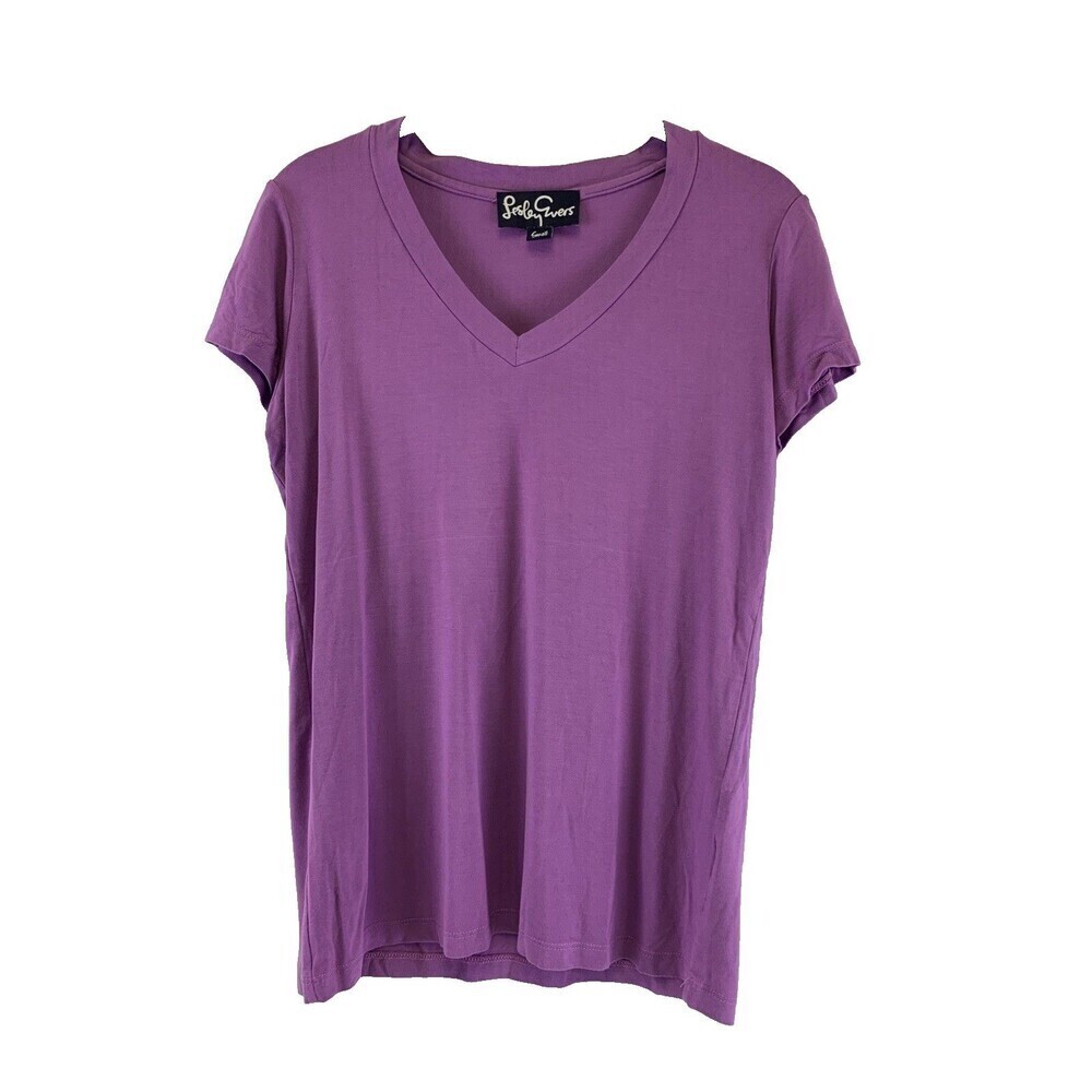 BOGO Lesley Evers Purple V-Neck Tee Short Sleeves Viscose Stretch Womens Small